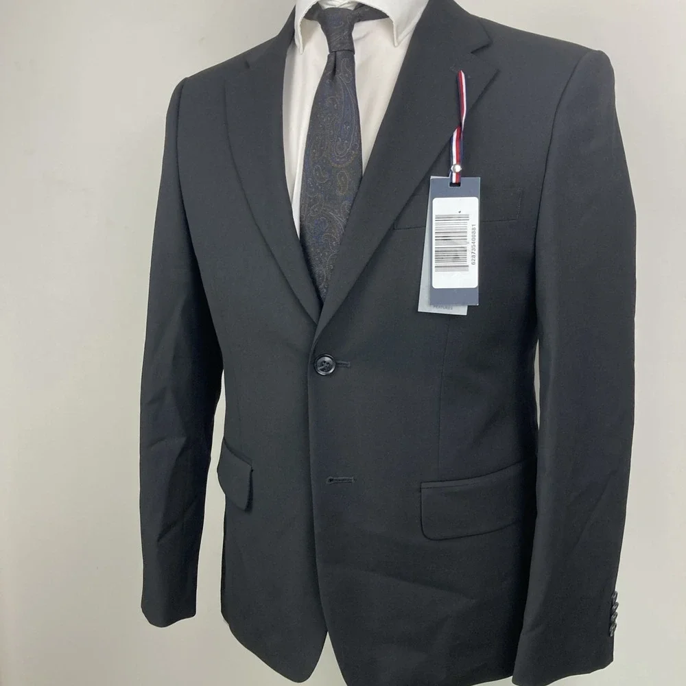 Tommy Hilfiger Mens Modern fit Suit Jacket Blazer 40R Black Solid Wool Blend